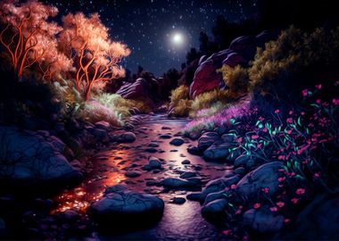 Colorful Forest In Night