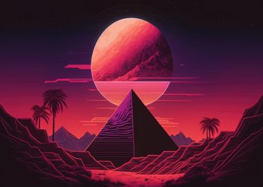 pyramid neon sunset