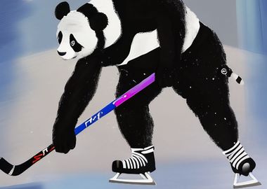 Panda playing Ice hockey