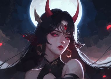 Demon Moon Anime Girl Art