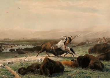 Indians Hunting Bisons