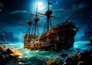 Pirate Ship' Poster, picture, metal print, paint by Renko Anmie