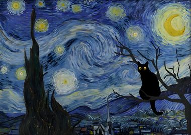 Cat at Starry Night