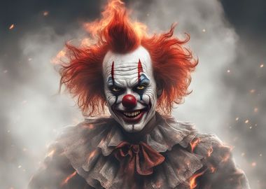 Smiling flaming clown