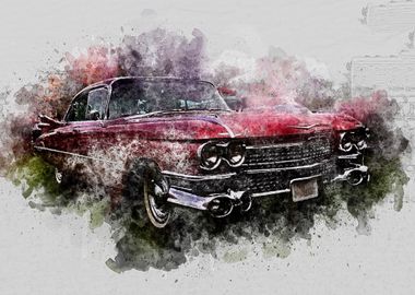 Watercolor Vintage Car 05