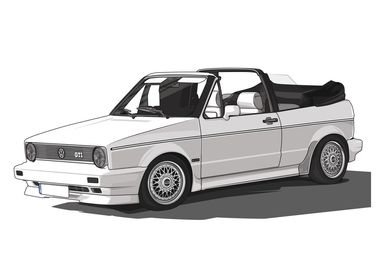 VW Golf 1 Cabrio White BBS' Poster, picture, metal print, paint by  POWERDRAWINGS