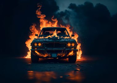 Vintage Sports Car Burning