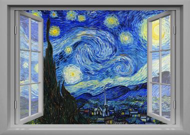 Starry Night Window View