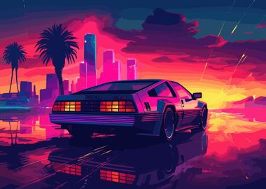 Synthwave Retro Car Sunset