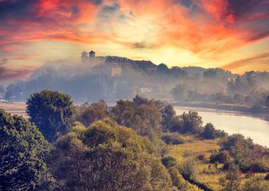 Church and sunrise Poland