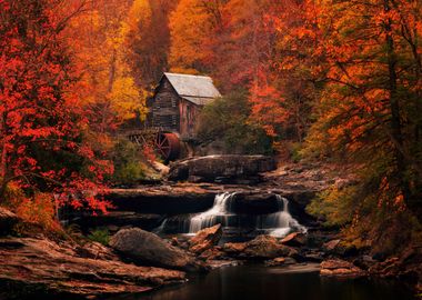 Mill in autumn forest