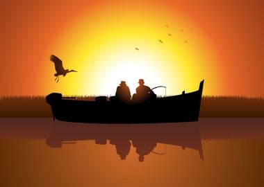 Fishing at sunset