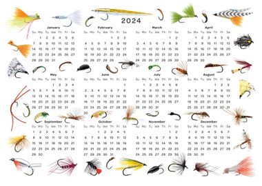 Fly Fishing Calendar 2024' Poster, picture, metal print, paint by