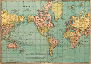 Vintage world map 1914