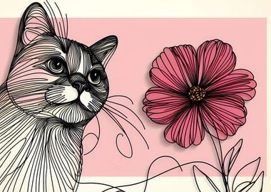 Cat flower one line