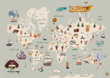 Animal World Map for Kids