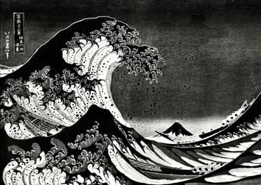 Black white Kanagawa wave