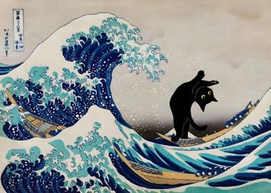 Black Cat in Great Wave