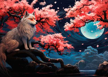 cherry blossom wolf animal