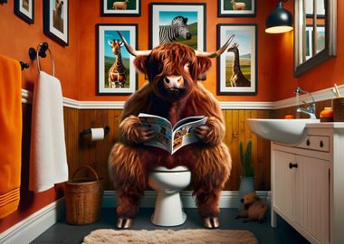 Highland Cow on the Toilet