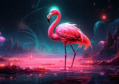 neon pink space flamingo