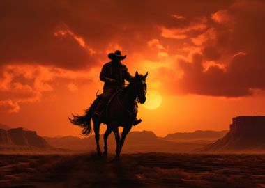 Cowboy in a desert Sunset