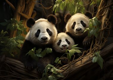 Pandas family in jungle