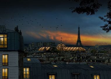 roofs of Paris blue hour