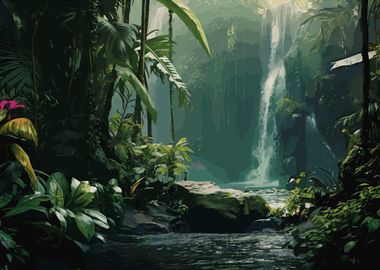 Waterfall Landscape Art