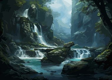 Waterfall Landscape Art