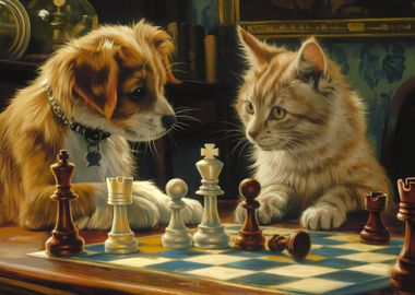 Cat and Dog Play Chess