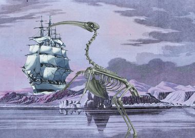 Skeleton bird in landscape