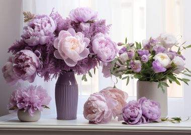 Violet lilacs and peonies