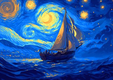 Moon Night Sea Ocean Boat