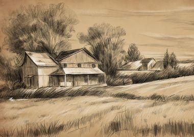 Landscape sketch farmhouse