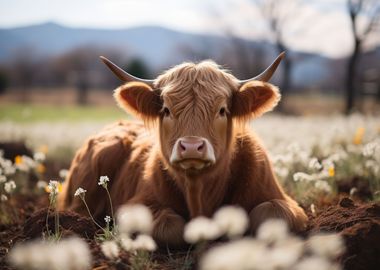 Highland cow in nature