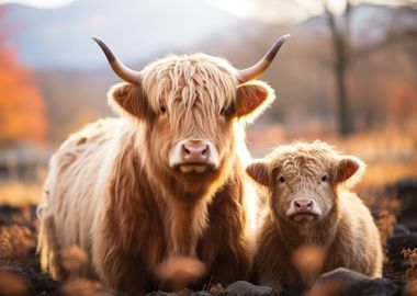 Two Highland cows nature