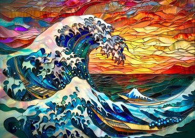 Stained glass Hokusai wave