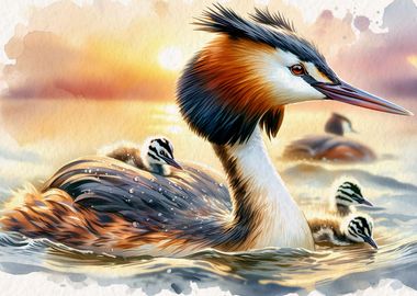 Great crested grebe family