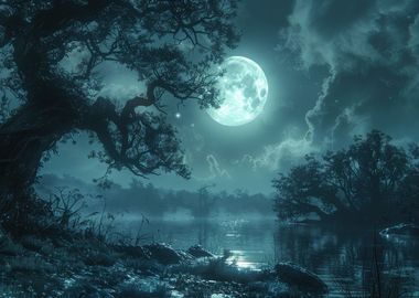 Moonlight river landscape