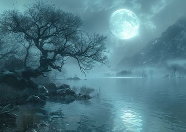 Moonlight river landscape