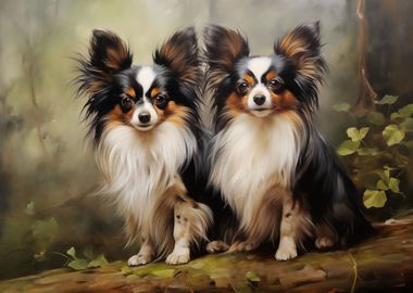 Two Papillon dogs