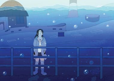 Girl and the Ocean Wall