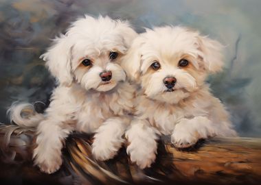 Two White Poodle puppies