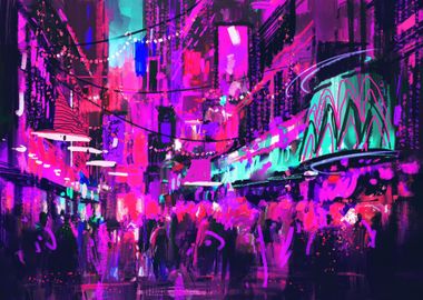 Abstract Neon City Night