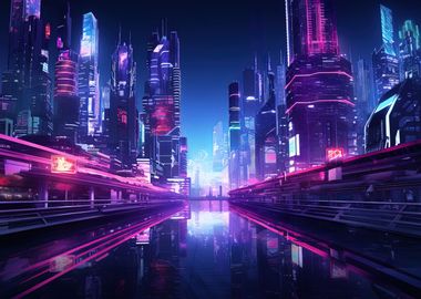 Cyberpunk City Reflection