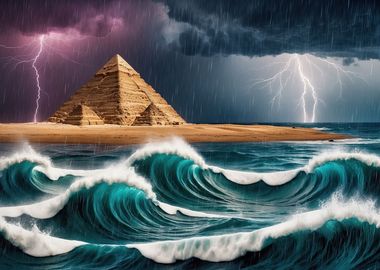 Pyramids and ocean storm