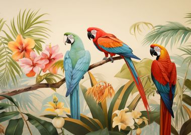 Macaw parrots Birds art