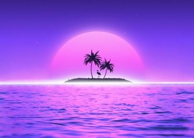 Flamingo Sunset Palm Tree