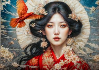 Geisha and Red Bird